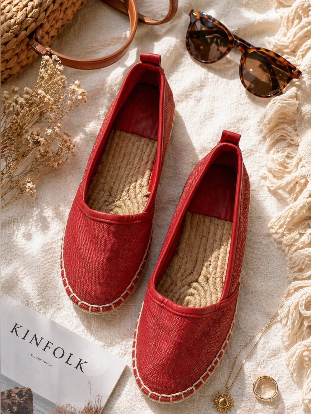 Cole Haan Red Espadrille Flats | Size 5 | Woven Rope Sole Slip-Ons